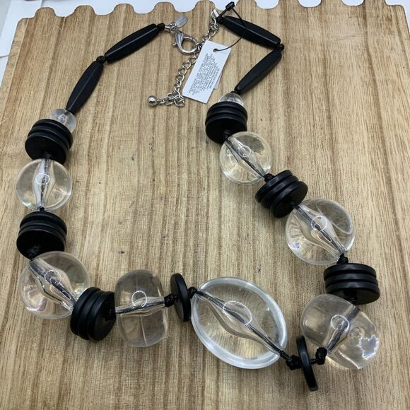 Chico's NWT Black Clear Beaded Lucite Bib Necklace - Picture 1 of 8